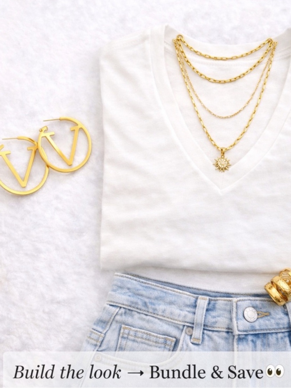 Gold Initial V Hoop Earrings | Designer Inspired Statement Hoops - Picture 3 of 3
